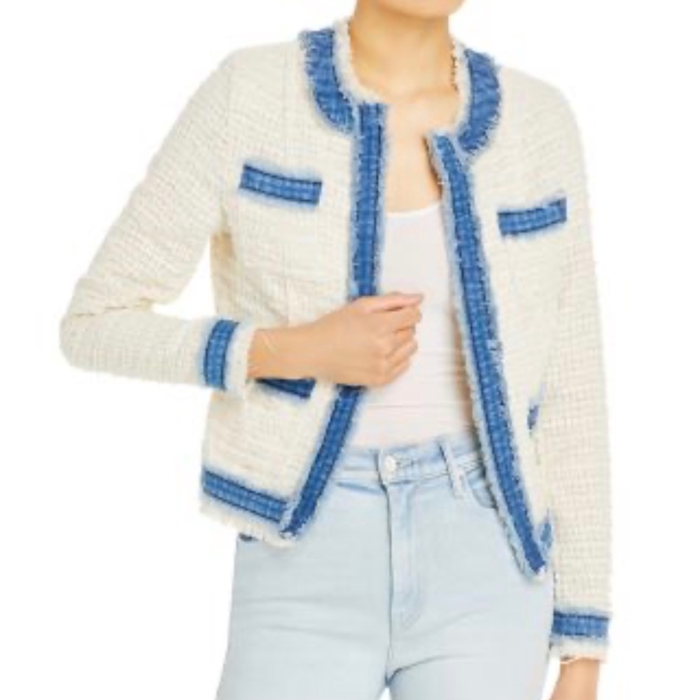 L'AGENCE Women's Cream and Black Tweed Blazer